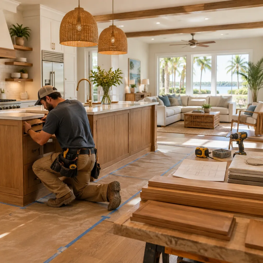 Craftsperson working on a bright home renovation